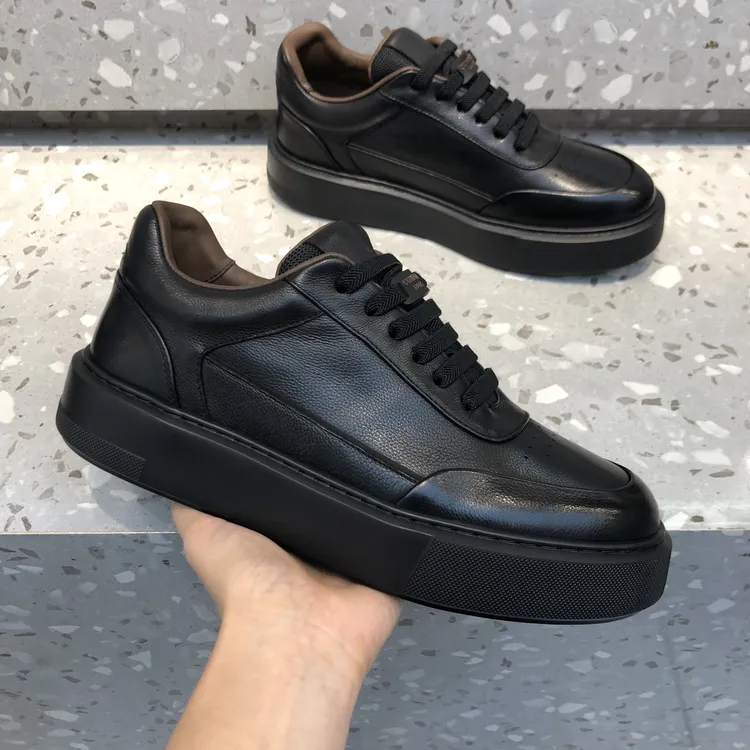 黑色真皮厚底男款板鞋潮流百搭高端品质行政男鞋真皮男板鞋