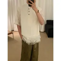 阿茶与阿古{四月天}流苏短袖衬衫男夏季设计感休闲衬衣2404307