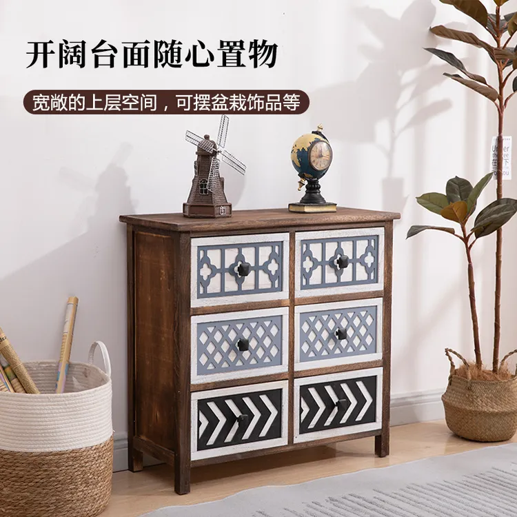 北欧实木收纳柜美式多功能储物小柜子餐边柜卧室床头柜客厅整理柜