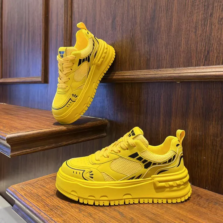 男鞋2025春季网面拼接时尚百搭厚底潮鞋增高低帮软底系带男生鞋子