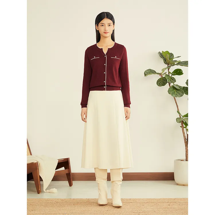 YINER音儿新款气质时尚百搭酒红色经典百搭毛针织衫8C65506226