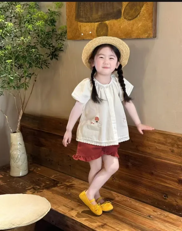 女童2025套装夏日可爱甜美宝宝夏季薄款卡通纯棉衬衫短裤两件套