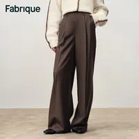 Fabrique Sofia秋冬新品游隼灰棕绵羊毛法式复古磨毛半松紧腰西裤