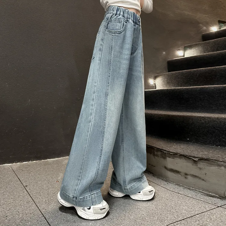 女童牛仔裤春秋2025新款儿童裤子洋气时髦休闲直筒裤中大童阔腿裤
