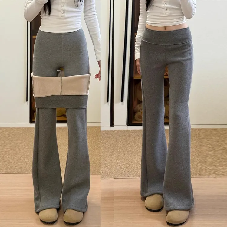 灰色lulu微喇裤女秋冬季加绒2025新款低腰垂感瑜伽运动裤喇叭卫裤