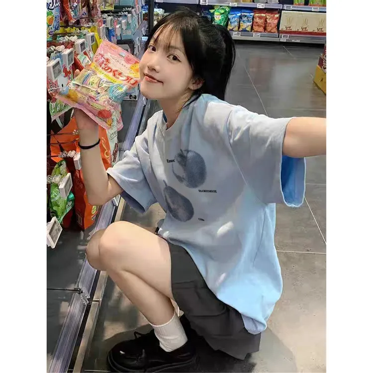 短袖t恤女2025新款爆款夏季纯棉正肩设计感小众美式宽松半袖上衣