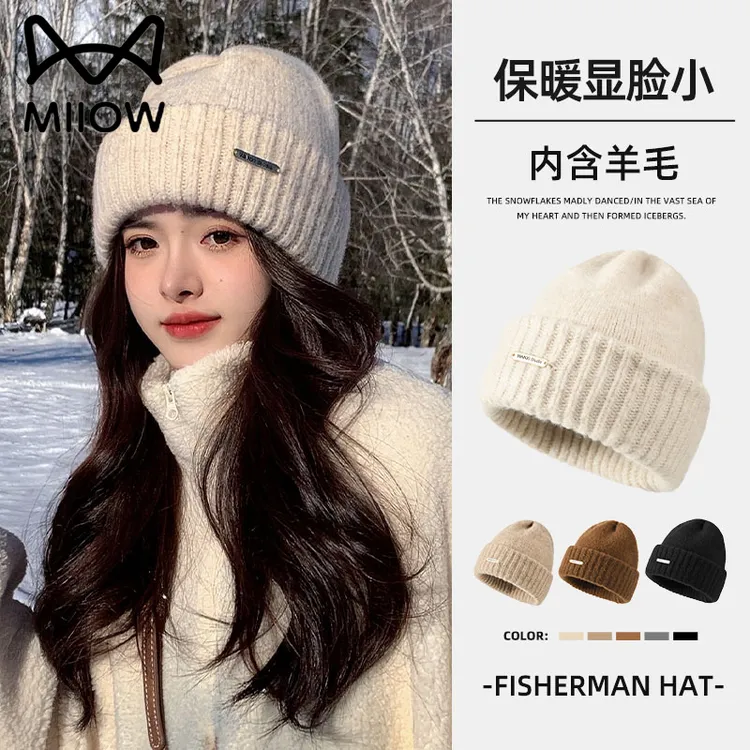 猫人帽子女冬天大头围毛线加厚保暖护耳针织堆堆冷帽男2025新款