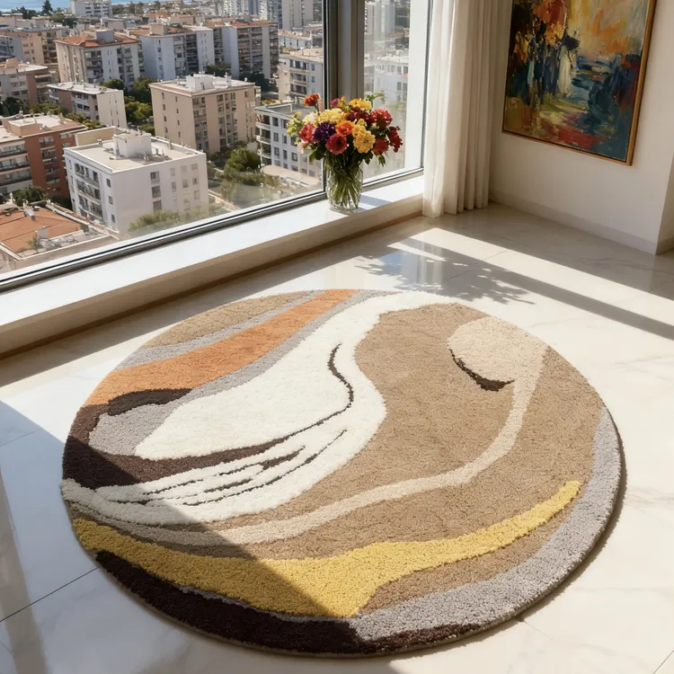【外贸高定加厚】加厚床边毯吸水垫植绒可机洗防滑地毯-圆形沙漠