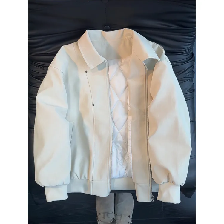 美式pu翻领皮衣棉服男款冬季加厚棉衣痞帅高级感宽松休闲上衣外套