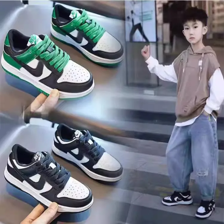  官网AJ1儿童鞋子2025春秋黑白熊猫低帮真皮运动鞋女童鞋男童板鞋