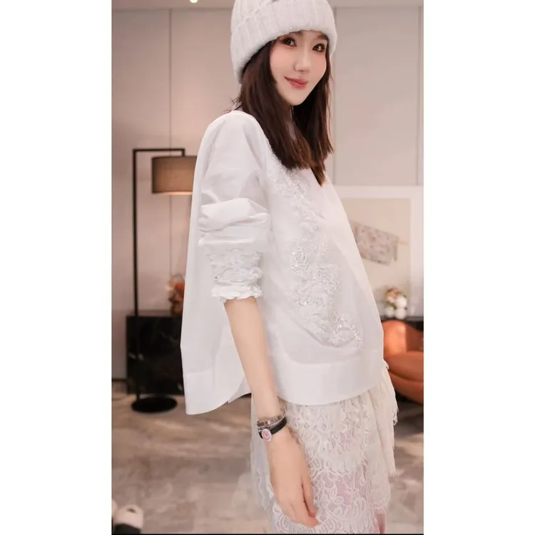yiyiya.Guo艺艺吖【白庄园】新款重工钉珠长袖衬衫100270SS52