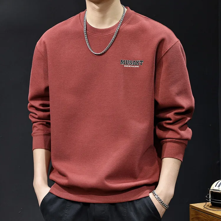 美式重磅刺绣圆领卫衣男2025秋冬新款潮牌宽松休闲加绒上衣打底衫