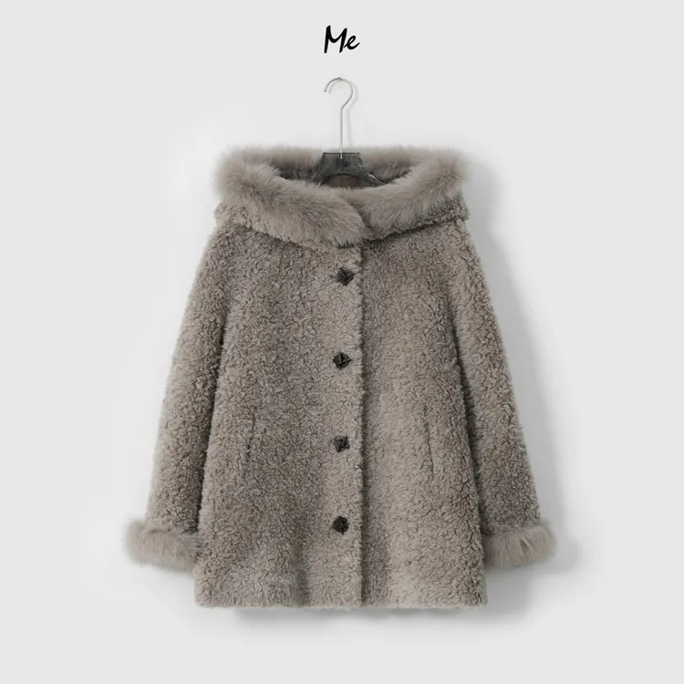 ME【柴达木（狐狸毛领）】100%初剪绵羊毛泰迪卷保暖毛毛外套MESA5185
