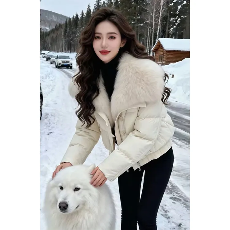 气质高级感大狐狸毛领棉服女秋冬季韩系休闲百搭保暖加厚棉袄外套
