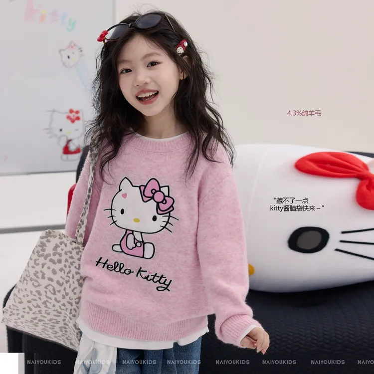【粉凯蒂】女童hello kitty毛衣2025秋季可爱卡通宝宝针织衫Y6622