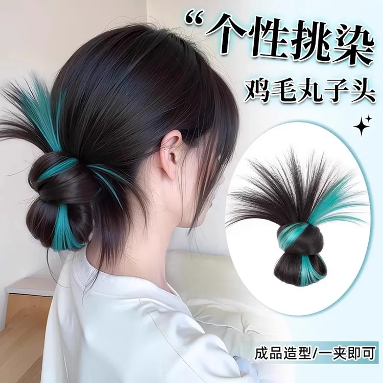 丸子头抓夹鸡毛发包女夏新款低扎毽子头仿真发慵懒假发包盘发神器
