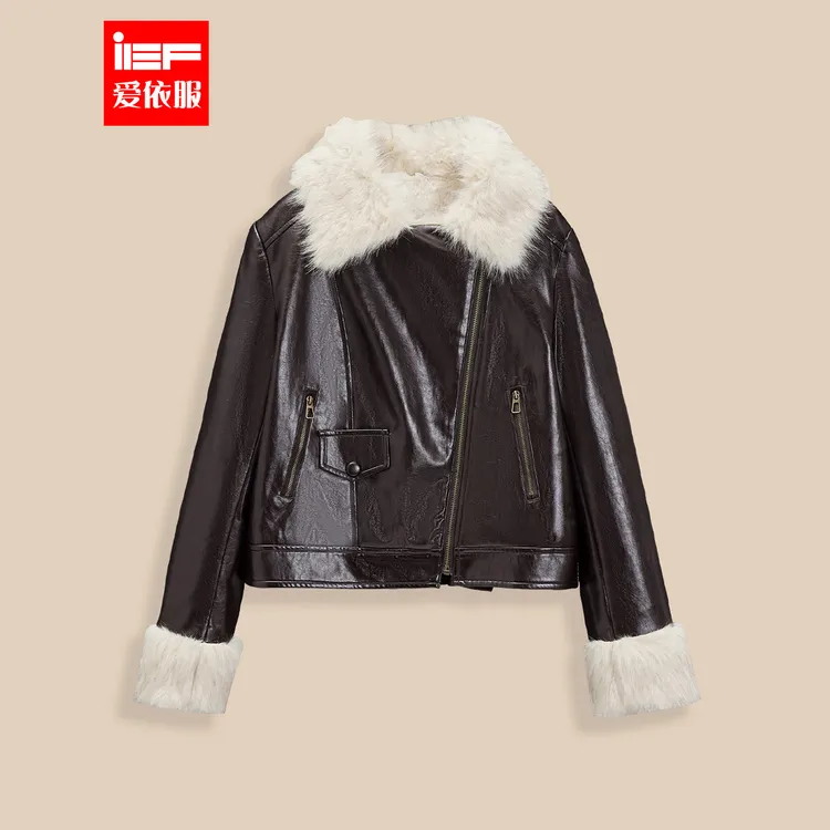 IEF/爱依服2025冬季新款美式设计感加绒加厚保暖设计感亮面皮外套