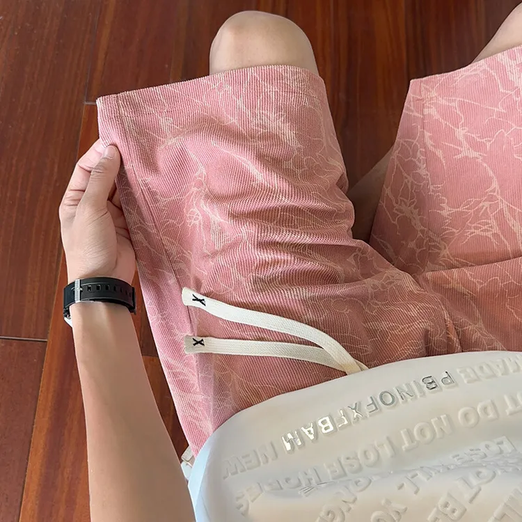 夏季港风扎染薄款灯芯绒宽松百搭男士痞帅运动直筒五分短裤男