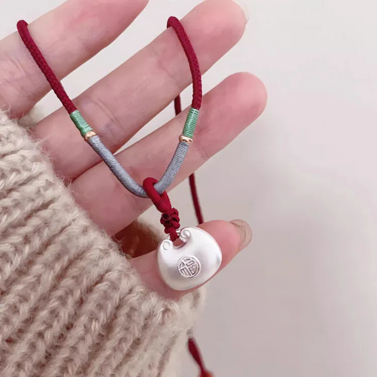 吊坠足银 纯银999实心小胖福手工编织祥云秤砣大童项链儿童节礼物