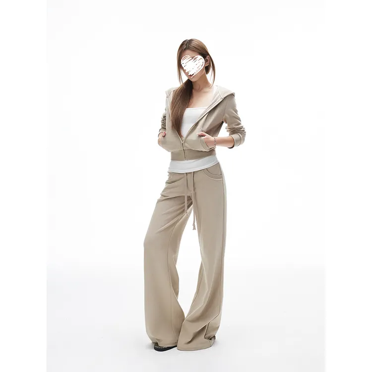 裸卡其修身毛巾感卫衣&低腰直筒卫裤  81096