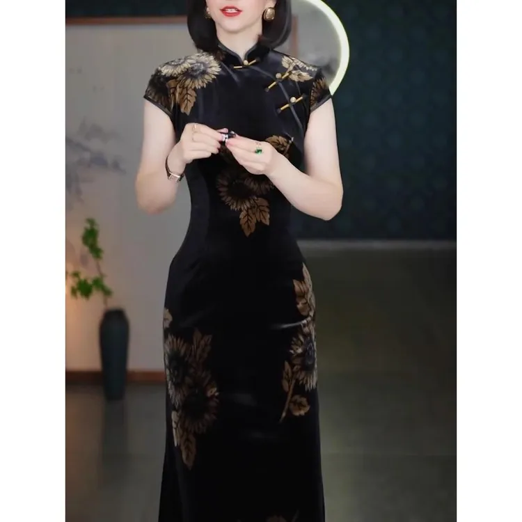 2025春夏新款新中式国风复古印花气质优雅高腰显瘦旗袍连衣裙女