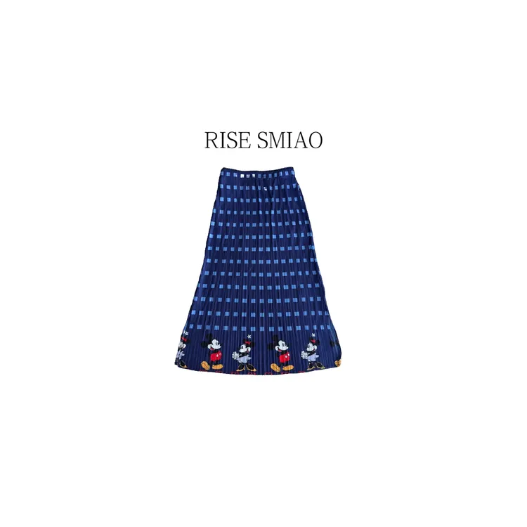 RISE SMIAO夏季米奇印花高腰显瘦开叉A字皱褶半身裙)608