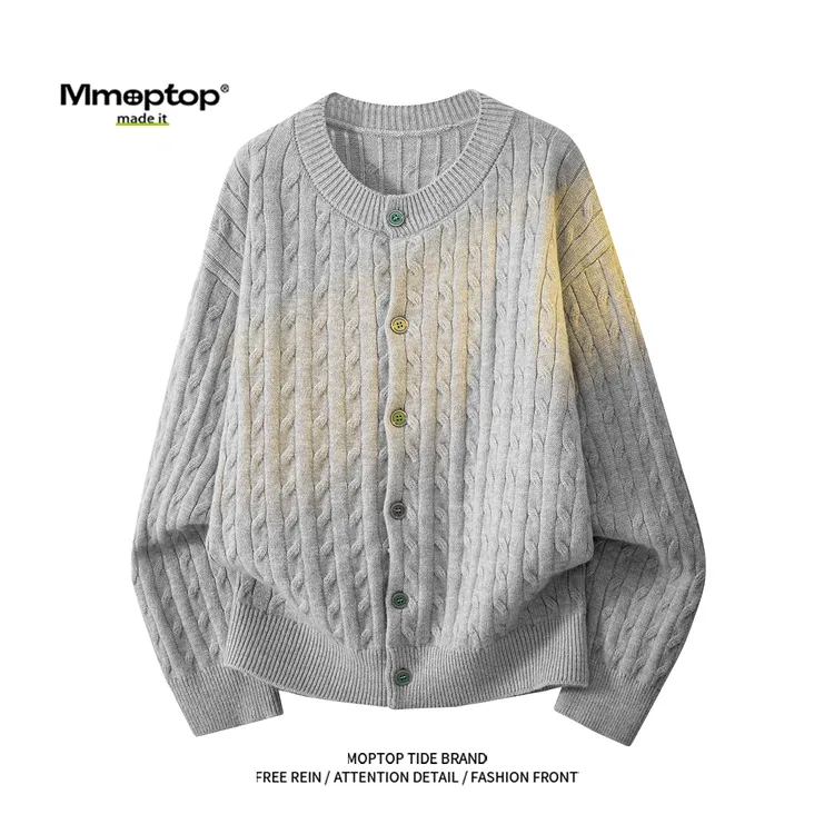 Mmoptop麻花复古长袖开衫毛衣男女秋冬季保暖针织衫早秋显瘦外套