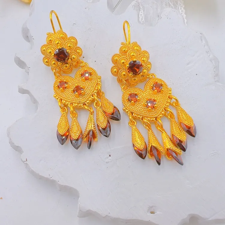 铜合金仿水晶耳饰 铜合金民族风长款耳环