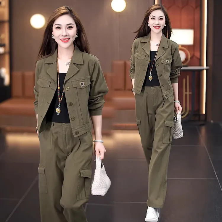 洋气质减龄高级感时尚套装女春秋穿搭牛仔工装小外套阔腿裤两件套