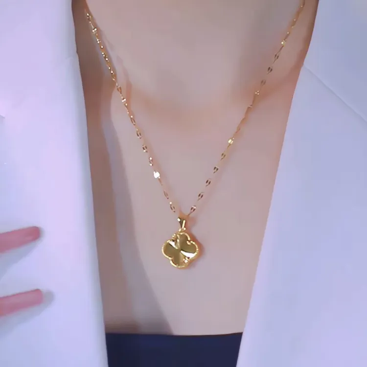 钛钢项链 新款幸运四叶花项链女精致轻奢气质金色锁骨链百搭饰品