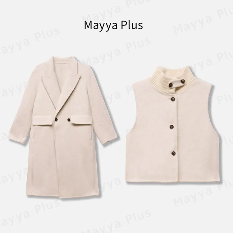 【韩剧女主】Mayya Plus绵羊毛+莱赛尔大衣马夹真两件套32537572AB