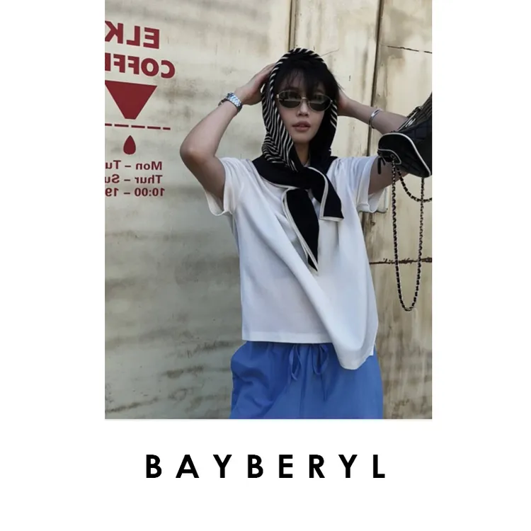 BAYBERYL老贝开叉T*loe三醋不对称干爽骨感短袖T恤NT5F2505