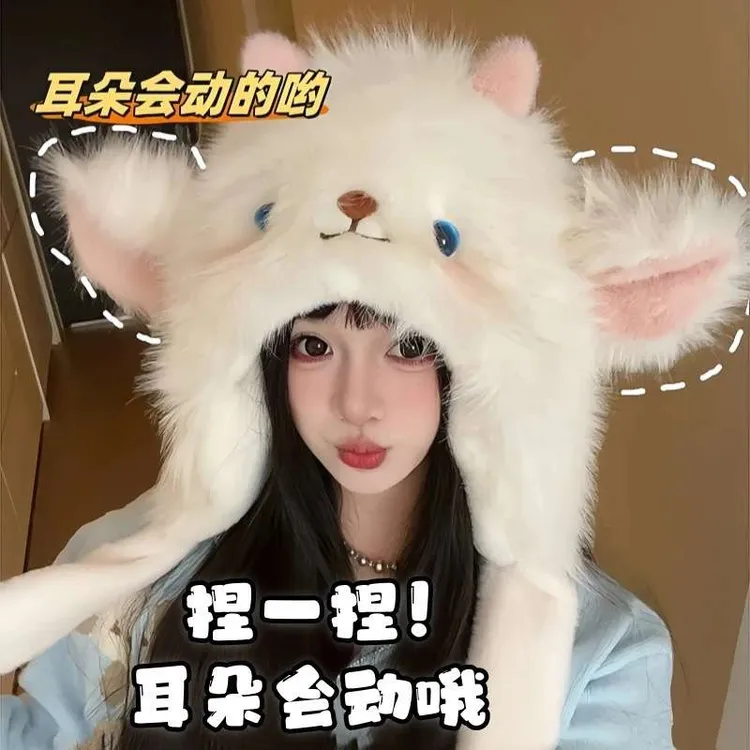 攒单冬季可爱小绵羊毛绒帽女帽子围巾一体加厚防寒保暖雷锋帽