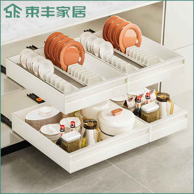 束丰厨房抽屉抽拉式碗碟灶下槽拉篮橱柜收纳盒调料置物架柜内碗架