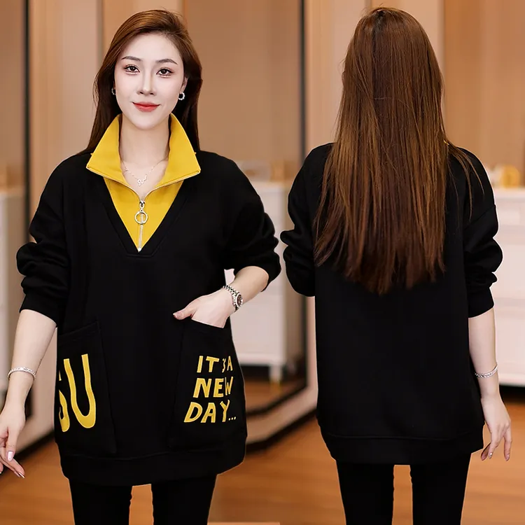 秋装女款爆款2025新款长袖上衣秋季女卫衣外套休闲宽松中长款韩版