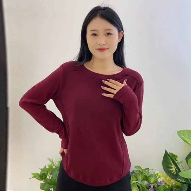 德绒鱼骨燕尾圆领极简风外穿INS风健身秋冬德绒打底衫女款