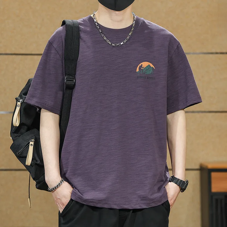 纯棉美式复古印花短袖t恤男士夏季2025新款宽松圆领休闲大码体恤