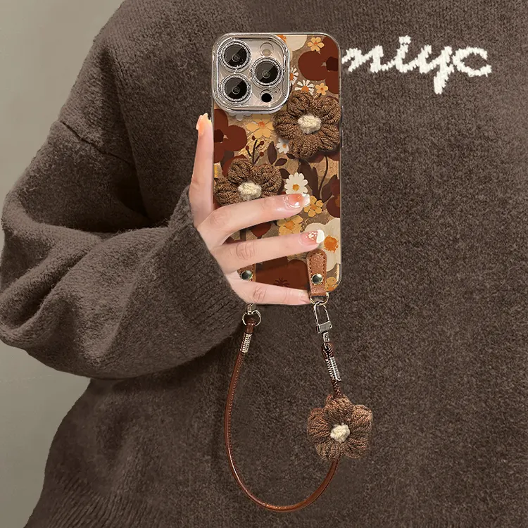 油画花公仔适用苹果17华为vivo/oppo小米iPhone精孔冰川纹手机壳