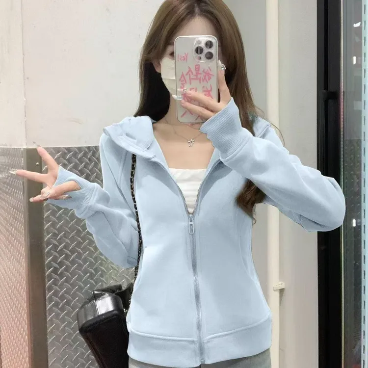 连帽开衫卫衣女2025新款穿搭早秋季修身瑜伽运动收腰上衣短款外套