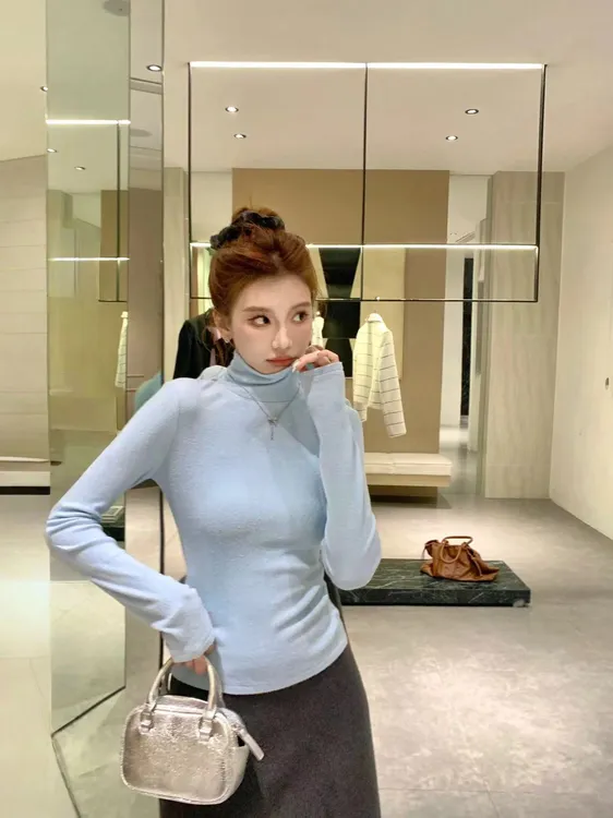 【芝士Cheese】糯糯奶芙 弹力高领冬季修身百搭小众设计磨毛上衣5.0