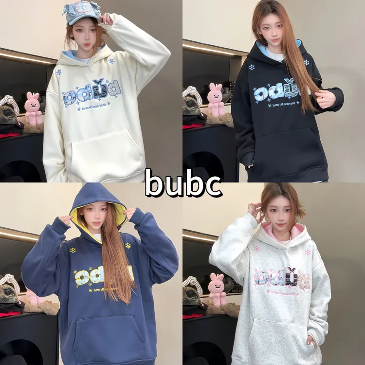 BUBC原创字母小香风刺绣连帽卫衣小雪花设计百搭男女情侣款秋冬