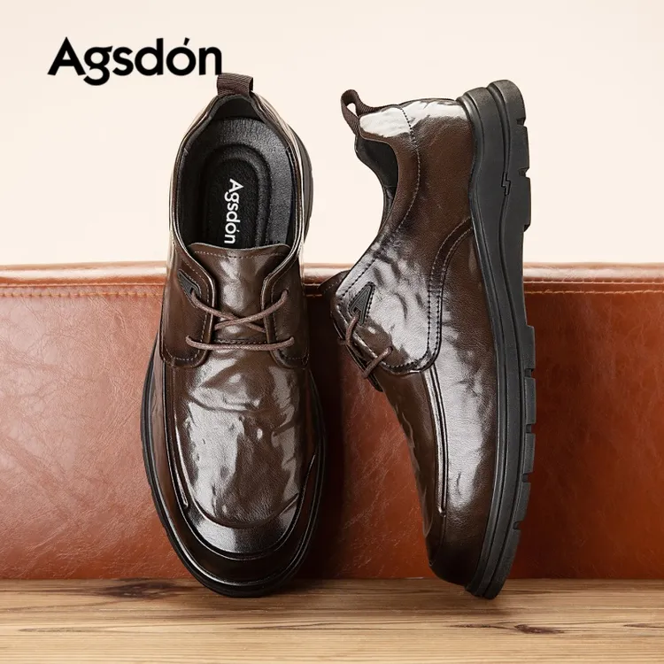 【真牛皮】奥古狮登秋季透气休闲皮鞋男软底百搭商务正装结婚内增高