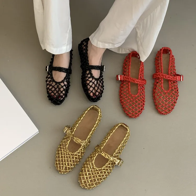 编织镂空芭蕾舞鞋女高版2025夏新款复古皮带扣玛丽珍单鞋127-6