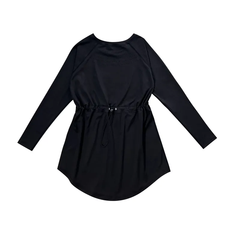 运动长短袖T恤女速干大码瑜伽健身服抽绳收腰上衣胖mm跑步训练T恤