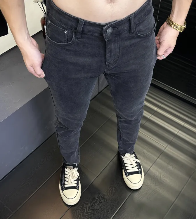 新款修身小脚百搭小脚裤男士秋冬款弹力厚款极简风抓毛牛仔裤6321