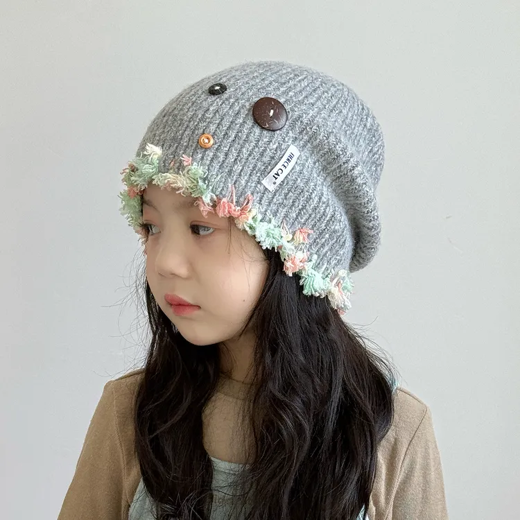 儿童帽子女孩2025新款毛线帽保暖秋冬季女童针织帽韩版护耳堆堆帽