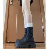 L23单款短靴女弹力瘦瘦靴2025秋冬新款褶皱马丁靴厚底单款靴子