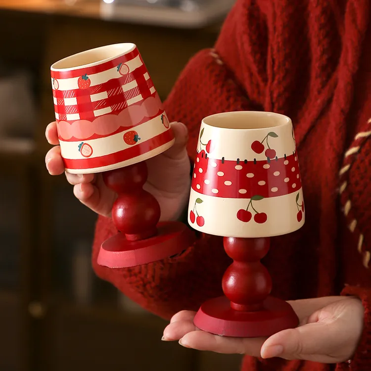 精东家苹果木质高脚杯高颜值陶瓷马克杯家用水杯创意酒杯生日礼物