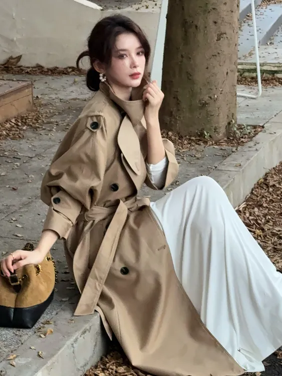 长款女秋季流光风高个子女款风衣中长款外套显瘦休闲