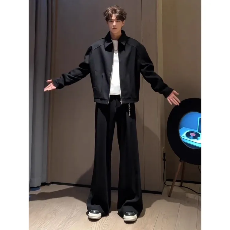 黑色cleanfit微喇叭西裤男款秋冬痞帅高级感裤子提裆显腿长西装裤